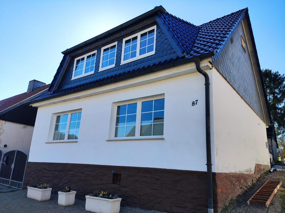 Ferienhaus Blaue Blume Mit 11 Kw Ladestation, Kamin, Terrasse, Eingezaeuntem Garten, Sauna, Wlan, Netflix, 2 Hunde Willkommen! Güntersberge Extérieur photo